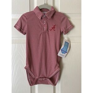Vive La Fete Alabama Crimson Tide Red Infant Stripe Polo One Piece 6M
